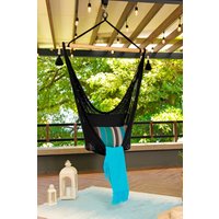 Schwarzer Hängesessel, Hängestuhl, Gewebte Outdoor-Hängematte, Schwarze Seil-Hängemattenschaukel, Indoor-Makramee-Hängeschaukel von LimboImports