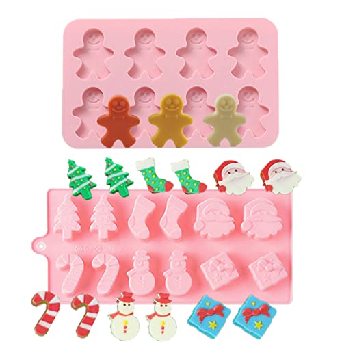 Limeow Weihnachten Silikon Backkuchen Formen 2 Stücke Weihnachten Fondant Silikonformen Rentier Schneeflocke für Silikonformen zum Backen Kuchen Muffins Keksen oder als Eiswürfel Formen（Rosa） von Limeow