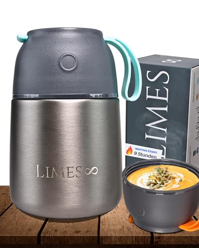 Limes 8® Thermobehälter für Essen - 500ml - Warmhaltebehälter für Speisen - Thermo Lunchbox Edelstahl - Essensbehälter für Babynahrung, Suppen, Müsli to go Speisegefäß von Limes 8