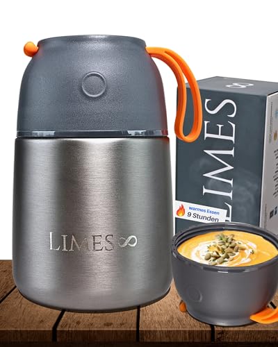 Limes 8® Edelstahl Thermobehälter für Essen - 500ml - Thermo Lunchbox - Warmhaltebehälter für Speisen - Essensbehälter für Babynahrung, Suppen, Müsli to go Speisegefäß von Limes 8