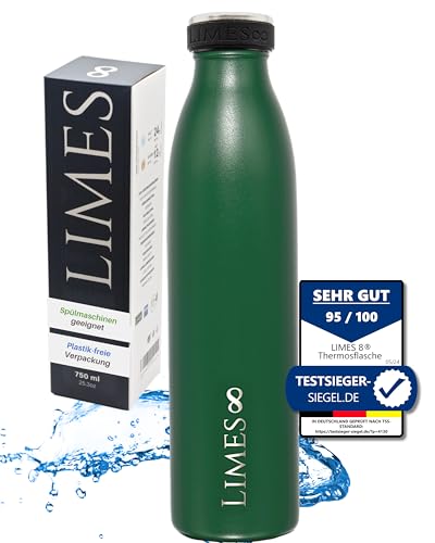 Limes 8® Trinkflasche Edelstahl Thermosflasche 0,75l - Isolierte Wasserflasche - Geschirrspüler geeignet - auslaufsichere Isolierflasche doppelwandig - Thermoskanne Kohlensäure geeignet - 750ml von Limes 8