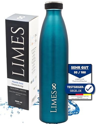 Limes 8® Trinkflasche Edelstahl Thermoskanne 1l Thermosflasche - Isolierte Wasserflasche, Auslaufsichere Isolierflasche doppelwandig, Kohlensäure geeignet (Peridot Green, 1000ml) von Limes 8