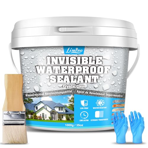 Transparenter Wasserdichter Beschichtungsmittel - 1000g Wasserbasis Dichtmasse Wasserdicht, Wasserschutzmittel im Innen und Außenbereich, Flüssigkunststoff Abdichtung für Dächer, Wände, Badezimmer von Limino