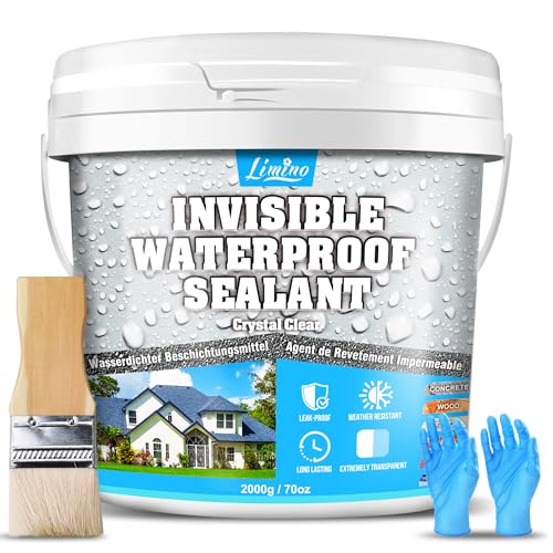 Transparenter Wasserdichter Beschichtungsmittel - 2000g Wasserbasis Dichtmasse Wasserdicht, Wasserschutzmittel im Innen und Außenbereich, Flüssigkunststoff Abdichtung für Dächer, Wände, Badezimmer von Limino