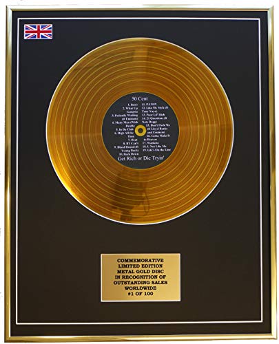 50 Cent – Get Rich or die Tryin' Metall-Schallplatten-Display mit goldfarbener Aufschrift 50 Cent – Get Rich or die Tryin' Metall-Schallplatten-Display mit goldfarbener Aufschrift von Limited Edition Metal Gold Disc