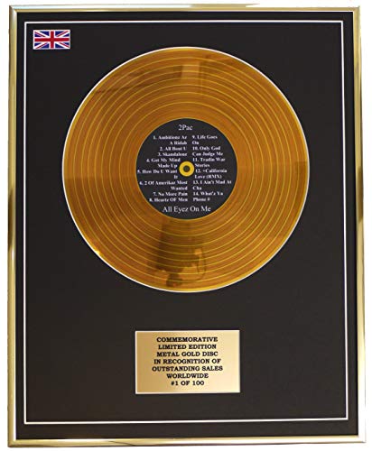All Eyez On Me Metall-Gold-Schallplatten-Display, 2 Stück von Limited Edition Metal Gold Disc
