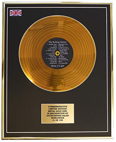 Limited Edition Metal Gold Disc – The Rolling Stones – Shine a Light Metal Gold-Schallplatten-Display – Wandbild – Wohnzimmer – Musik – Metal Gold Record Display von Limited Edition Metal Gold Disc