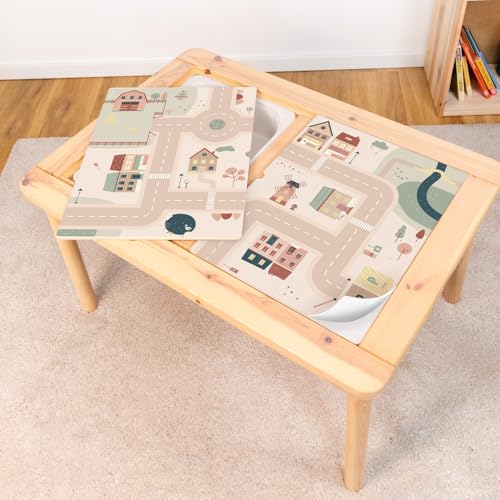 LIMMALAND Klebefolie passend für IKEA FLISAT Kindertisch – Möbelfolie mit Straßenmotiven für Kinder – Selbstklebend und blasenfrei – Sticker Klebe Straße - Folie für kreative Spielwelten (SMÅDORP) von Limmaland
