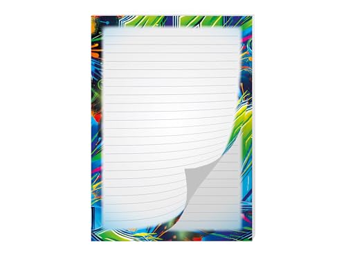 Buntes Briefpapier Schreibblock Schulheft liniert für Mädchen Kinder Schule Teens Erwachsene Graffiti Street Art bunt (1 Block A5 mit 25 Blättern) von Limonia