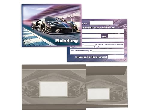 Limonia 6x Einladungskarten mit Umschläge zum Kindergeburtstag Auto Rennauto - Geburtstagseinladung Coole Autos & Rennwagen Motive, Einladung für Autofans - Track Racer von Limonia