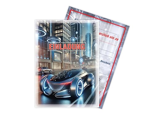 Limonia 6x Einladungskarten zum Kindergeburtstag Auto Rennauto - Geburtstagseinladung Unisex Coole Autos & Rennwagen Motive, Einladung für Autofans - Zukunftsauto Limonia 6x Einladungskarten zum Kindergeburtstag Auto Rennauto - Geburtstagseinladung Unisex Coole Autos & Rennwagen Motive, Einladung für Autofans - Zukunftsauto von Limonia