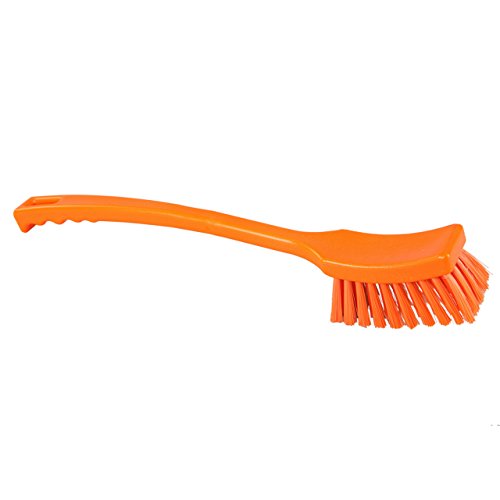 Limpiado Stielbürste Extra Lang Hart Geschlitzt HACCP Lebensmittelecht aus Polypropylen und Polyester 130°C Hitzebeständig - orange von Limpiado