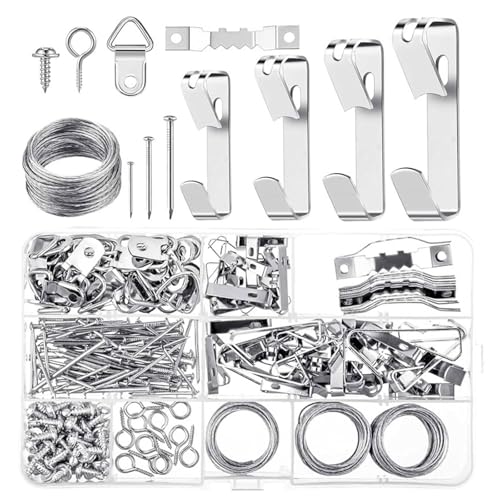 246 Stück Metall-Bilderaufhänger mit Nägeln, robuste Bilder-Aufhängehaken, Hardware-Bilder-Aufhängesets auf Holz/Trockenbauwänden 246 Stück Metall-Bilderaufhänger mit Nägeln, robuste Bilder-Aufhängehaken, Hardware-Bilder-Aufhängesets auf Holz/Trockenbauwänden von Limtula