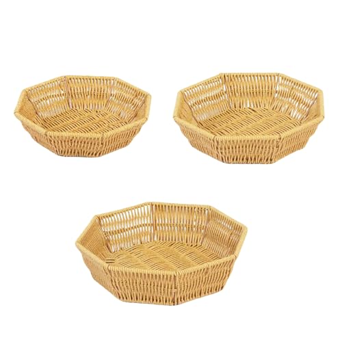 3pcs Elegante Achteckige Snacks Platte Imitation Rattan Gewebter Obstkorb Für Desktop Mehrzweckbrot Servierschale von Limtula