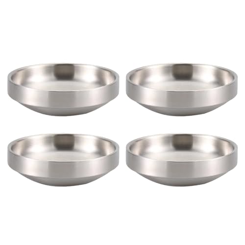 4PCS Gewürzgerichte Dauchung Schüssel Edelstahl Reisschale Doppelschicht Runde Platten Tabellen Vorspeisenplatten von Limtula