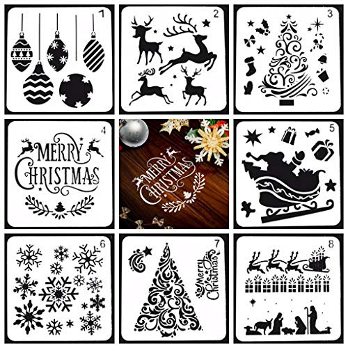 8 PCs Hollow Painting Schablonen Weihnachts Zeichenvorlage Werkzeug Für Kunsthäuser Karten Geschenk Wiederverwendbares Kind Waschbar von Limtula