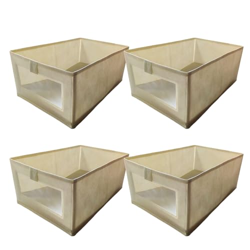 Faltbare Leinen-Aufbewahrungskörbe, Schrank-Organizer für Kleidung, Bettwäsche, Spielzeug, atmungsaktive Stoffbox mit transparentem Fenster, 4 Stück Faltbare Leinen-Aufbewahrungskörbe, Schrank-Organizer für Kleidung, Bettwäsche, Spielzeug, atmungsaktive Stoffbox mit transparentem Fenster, 4 Stück von Limtula
