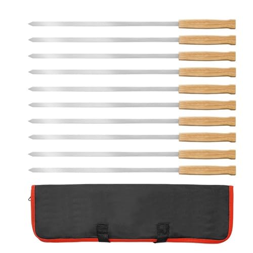 Flache Spieße aus Edelstahl, breite flache Spieße mit Holzgriff zum Grillen von Fleisch, Huhn, Garnelen, Gemüse, Outdoor, Camping, Metall-Grillgabel mit Holzgriff, 8 Stück von Limtula