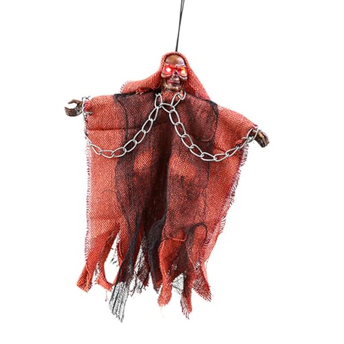 Hexenskelett hängende Dekoration Halloween Deckendekorationen mit beleuchtetem LED-Auge für Tür Terrasse Hof Garten Hexenbesen Party Dekoration von Limtula