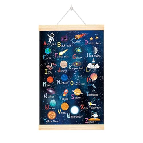 Limtula Bildungswelt-Wandkunst, Weltraumplanet, Alphabet-Poster mit Holzaufhängerrahmen für Kinderzimmer und Klassenzimmer, Wanddekoration von Limtula