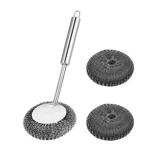 Limtula Ergonomischer Edelstahl-Wollschrubber mit langem Griff und austauschbarem Kopf zum Reinigen von Geschirr, Töpfen, Pfannen, Grills von Limtula