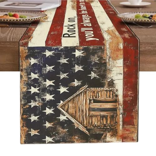 Tischläufer aus Leinen, rutschfest, Vintage-Flagge, Tischdecke für Esstische und Tischsets von Limtula