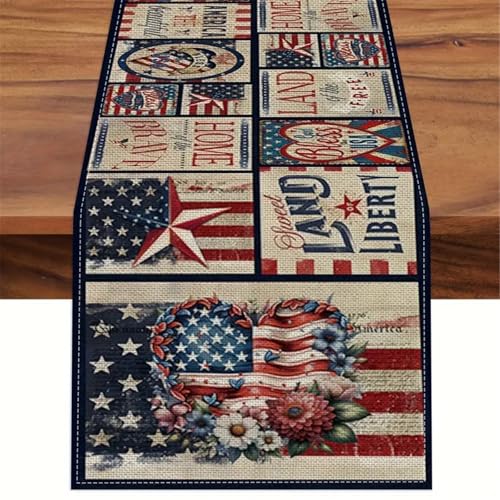 Tischläufer aus Leinen, rutschfest, Vintage-Flagge, Tischdecke für Esstische und Tischsets von Limtula