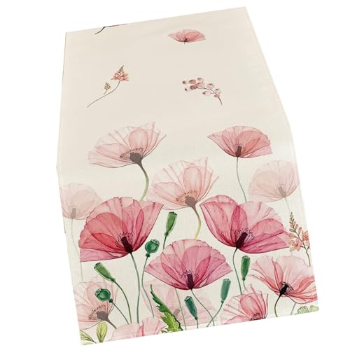 Tischläufer aus Leinen mit Blumenmuster und Schmetterlingen für Esszimmer, Hochzeit, Party, Tischdekoration von Limtula