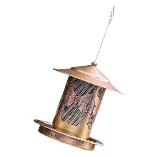 Wetterfeste Vogelfutterstation für den Außenbereich, schwere Metallkonstruktion, erhöhtes großes Tablett, einfach zu befüllen, hängende Hinterhof-Dekorationen, wetterfest, Vogelfutterstation mit Dach von Limtula