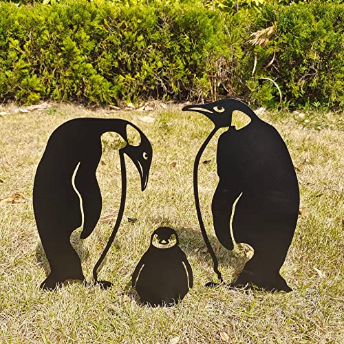 3 StüCk Garten PfäHle Kunst Pinguin Und Tier EinsäTze, Garten Silhouette, Eisen Pinguin Hof Kunst Dekorativ, Festival Party Art Zeichen Rasen BüRgersteig Garten Dekoration. (Pinguin Familie) von Lin's Wood