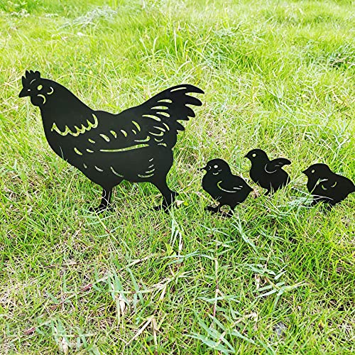 4 StüCk Garten PfäHle Kunst Hahn, Henne Und Tier EinsäTze, Garten Silhouette,Kunst Dekorativ, Festival Party Art Zeichen Rasen BüRgersteig Garten Dekoration. von Lin's Wood