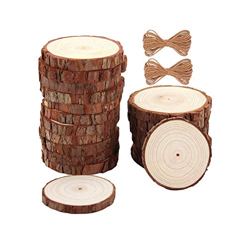 Holzscheiben 30 Stück 7–8 cm gebohrtes Loch, natürliche, unlackierte Holzkreise für DIY Handwerk Hochzeit Dekorationen Weihnachten Ornamente mit kostenlosen Geschenken (30 Stück 7–8 cm) von Lin's Wood