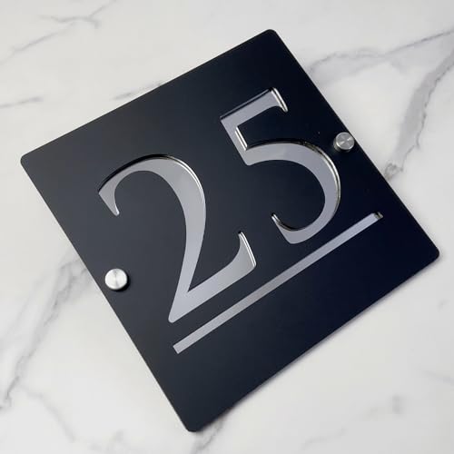 Personalisiertes 3D-Acryl-Hausnummernschild mit modernem Schriftzug, Adressschild für Geschäfte, Türschild (schwarz silber) von LinCognivant