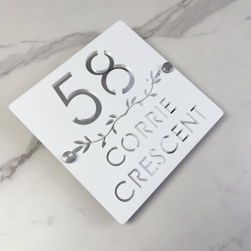 Personalisiertes Hausnummernschild aus Acryl, personalisierbar, für den Außenbereich, 3D-Schwimmplakette mit Blattdesign, wasserdicht, modern, für Wand, Fence, Gate oder Mailbox Personalisiertes Hausnummernschild aus Acryl, personalisierbar, für den Außenbereich, 3D-Schwimmplakette mit Blattdesign, wasserdicht, modern, für Wand, Fence, Gate oder Mailbox von LinCognivant