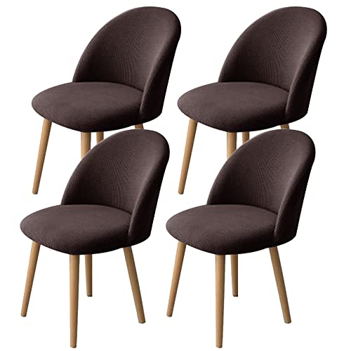 LinFortune 4er Set dehnbarer Stuhlbezug für Esszimmerstühle Gebogene Rückenlehne Moderne Stuhlhussen für Akzentstühle waschbar Stuhlschutz ohne Armlehnen für Wohnzimmer Küche Hotel (braun 4 Stück) von LinFortune