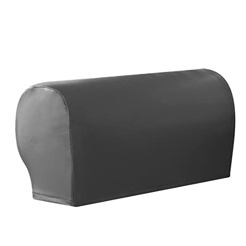 LinFortune Armlehnenbezüge aus Pu Leder Vintage Stil Stretch Armlehnenbezüge für Stühle Couch Sofa Sessel Schonbezüge für Liegesofa 2 Stück Grau von LinFortune