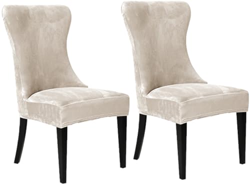LinFortune Ohrensesselbezug 2er Set Samtbezug für Ohrensessel Stretch Schonbezug für Beistellstühle weicher Schutzbezug ohne Armlehnen für Esszimmer Bankett Heimdekoration (Elfenbein 2er Set) von LinFortune