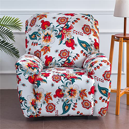 LinFortune Relaxsessel Bezüge für elektrische Sessel mit Taschen dehnbarer 4 Teiliger Relaxsessel Schonbezug für Sessel Sofa Möbelschutz für das Wohnzimmer (Rote Blume) von LinFortune
