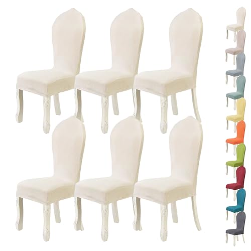 LinFortune Stretch Stuhlhussen mit runder Rückenlehne Stretch gebogener Rückenlehne elastisch waschbar Stuhlbezugbezug Stuhlbezug mit hoher Rückenlehne für Küche Restaurant Bankett A 6 Stück von LinFortune