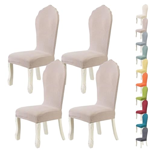 LinFortune Stretch Stuhlhussen mit runder Rückenlehne Stretch gebogener Rückenlehne elastisch waschbar Stuhlbezugbezug Stuhlbezug mit hoher Rückenlehne für Küche Restaurant Bankett B 4 Stück von LinFortune