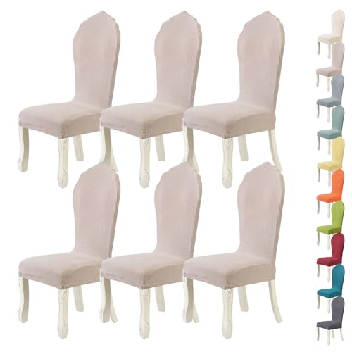 LinFortune Stretch Stuhlhussen mit runder Rückenlehne Stretch gebogener Rückenlehne elastisch waschbar Stuhlbezugbezug Stuhlbezug mit hoher Rückenlehne für Küche Restaurant Bankett B 6 Stück von LinFortune
