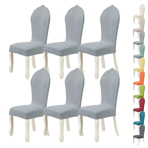 LinFortune Stretch Stuhlhussen mit runder Rückenlehne Stretch gebogener Rückenlehne elastisch waschbar Stuhlbezugbezug Stuhlbezug mit hoher Rückenlehne für Küche Restaurant Bankett C 6 Stück von LinFortune