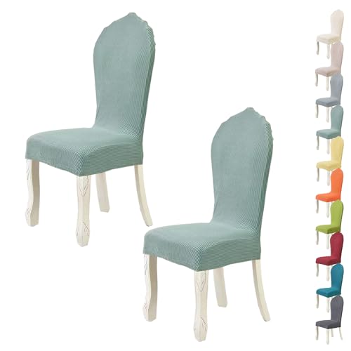 LinFortune Stretch Stuhlhussen Mit Runder Rückenlehne - Elastisch Waschbar Stuhlbezug Mit Hoher Rückenlehne für Küche Restaurant Bankett - 2 Stück von LinFortune