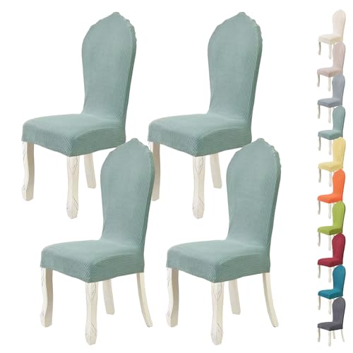 LinFortune Stretch Stuhlhussen mit runder Rückenlehne Stretch gebogener Rückenlehne elastisch waschbar Stuhlbezugbezug Stuhlbezug mit hoher Rückenlehne für Küche Restaurant Bankett D 4 Stück von LinFortune