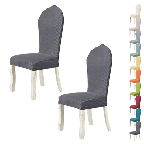 LinFortune Stretch Stuhlhussen mit Runder Rückenlehne - Elastisch Waschbar Stuhlbezug für Küche Restaurant Bankett - 2 Stück von LinFortune