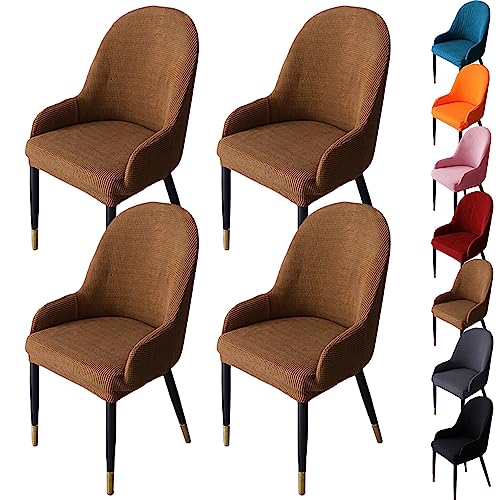 LinFortune Stuhlbezug mit gebogener Rückenlehne verdickt Moderne Bar Drehstuhl Schonbezug Stretch Stuhlschutz für Esszimmer Küche Hotel Curry 4 Stück von LinFortune