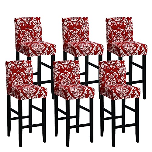 LinFortune Stuhlhussen für Barhocker mit Rückenlehne Barhockerbezüge aus elastischem Spandex Stoff abnehmbare und waschbare Stuhlhussen für Thekenstühle mit kurzer Rückenlehne (6er Set roter Damast) LinFortune Stuhlhussen für Barhocker mit Rückenlehne Barhockerbezüge aus elastischem Spandex Stoff abnehmbare und waschbare Stuhlhussen für Thekenstühle mit kurzer Rückenlehne (6er Set roter Damast) von LinFortune