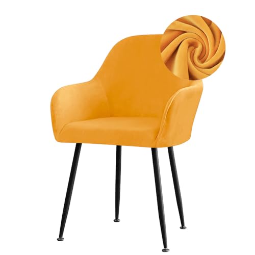 Stretch Stuhlhussen für Esszimmerstühle Samt Stuhlhussen mit gebogener Rückenlehne und Armlehne Bezug für Drehsessel abnehmbar und waschbar für Esszimmer Hochzeit Party Hotel (Gold 2 Stück) von LinFortune