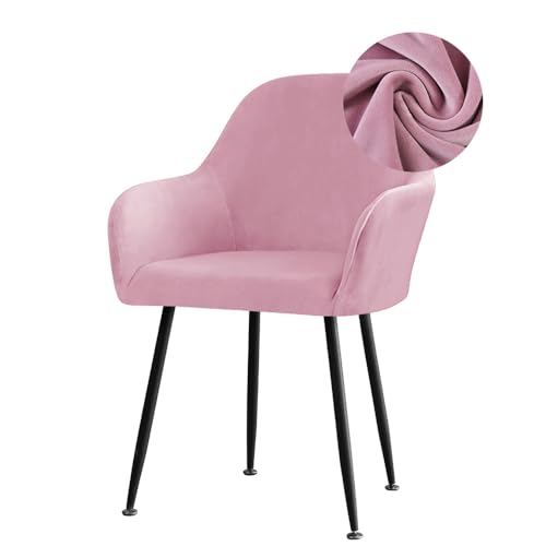 Stretch Stuhlhussen für Esszimmerstühle Samt Stuhlhussen mit gebogener Rückenlehne und Armlehne Bezug für Drehsessel abnehmbar und waschbar für Esszimmer Hochzeit Party Hotel (Rosa 2 Stück) von LinFortune