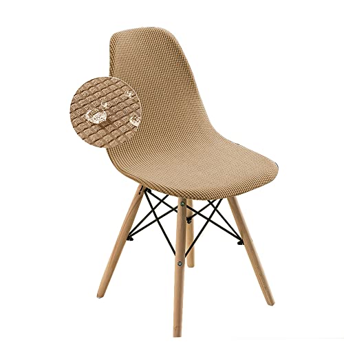 Stretch Stuhlhussen für Esszimmerstühle wasserdichte Bezüge für skandinavische Schalenstühle abnehmbare waschbare Stuhlhussen ohne Armlehne für Schlafzimmer Wohnzimmer Lounge (Khaki 6er Set) von LinFortune